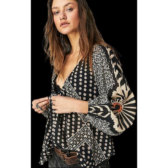FREE PEOPLE Elena 100% Cotton Boho Blouse M - Picture 3 of 12